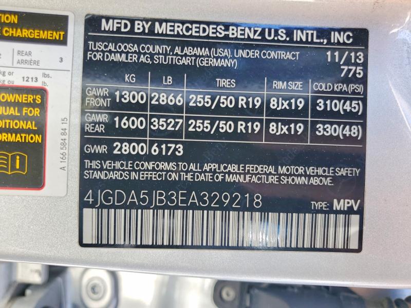 2014 Mercedes-benz Ml მანქანა იყიდება აუქციონზე, vin: 4JGDA5JB3EA329218, აუქციონის ნომერი: 60444866