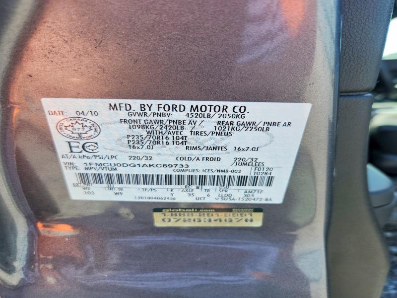 Продаж на аукціоні авто 2010 Ford Escape, vin: 1FMCU0DG1AKC69733, номер лоту: 63140246