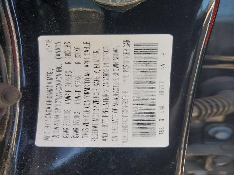 2016 Honda Civic მანქანა იყიდება აუქციონზე, vin: 2HGFC1F30GH650916, აუქციონის ნომერი: 59391046