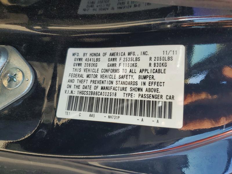 Aukcja sprzedaży 2012 Honda Accord, vin: 1HGCS2B86CA002518, numer aukcji: 60476396