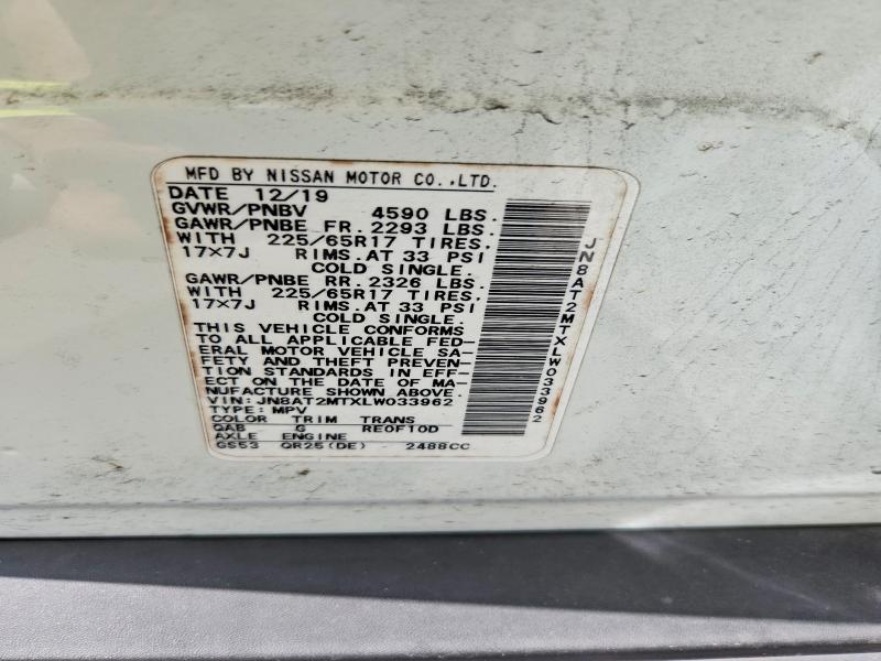 2020 Nissan Rogue მანქანა იყიდება აუქციონზე, vin: JN8AT2MTXLW033962, აუქციონის ნომერი: 60550646