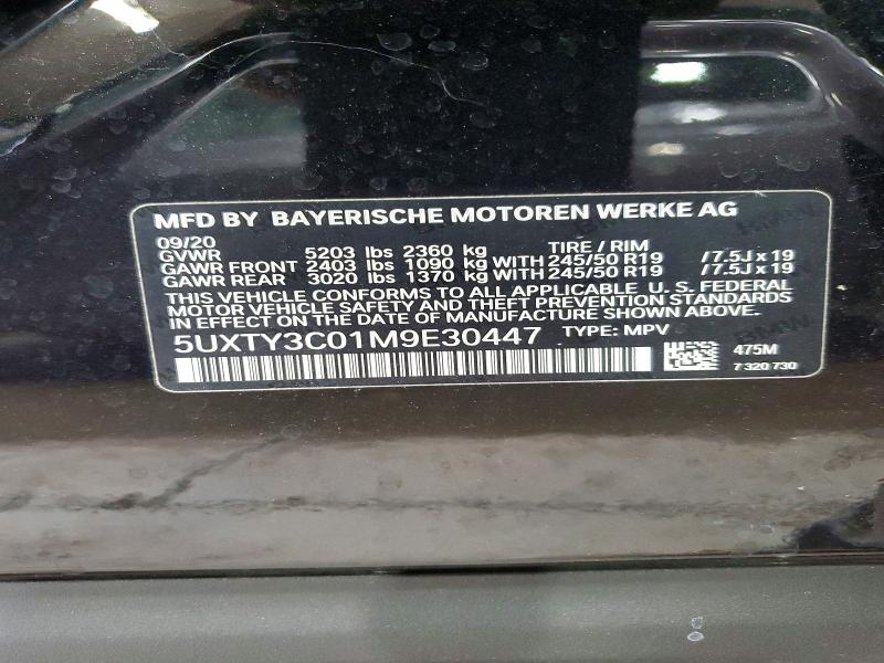 2021 Bmw X3 მანქანა იყიდება აუქციონზე, vin: 5UXTY3C01M9E30447, აუქციონის ნომერი: 61761446