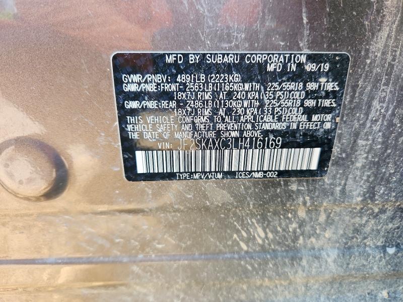 62090366 :رقم المزاد ، JF2SKAXC3LH416169 vin ، 2020 Subaru Forester مزاد بيع