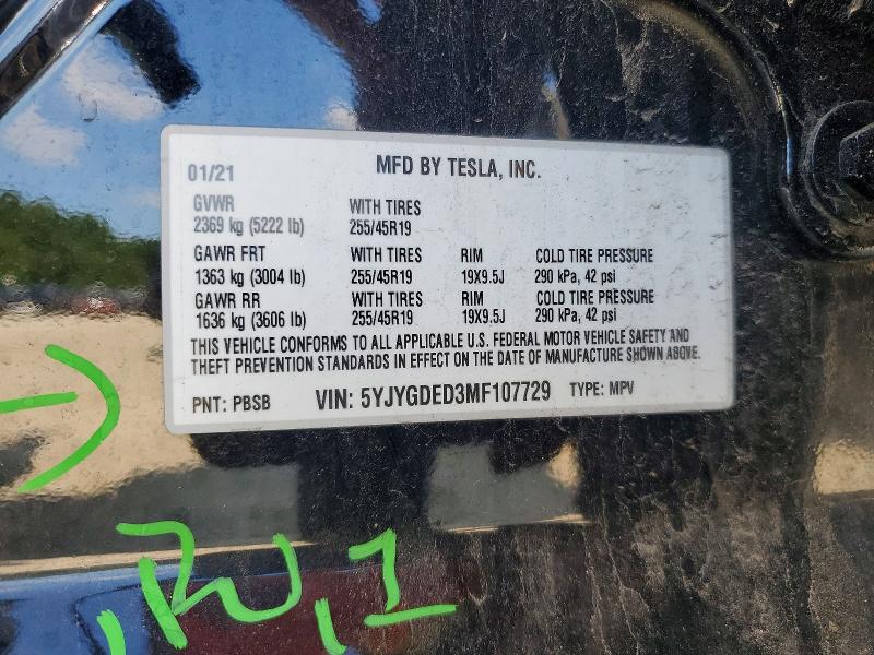 Продаж на аукціоні авто 2021 Tesla Model Y, vin: 5YJYGDED3MF107729, номер лоту: 62790026