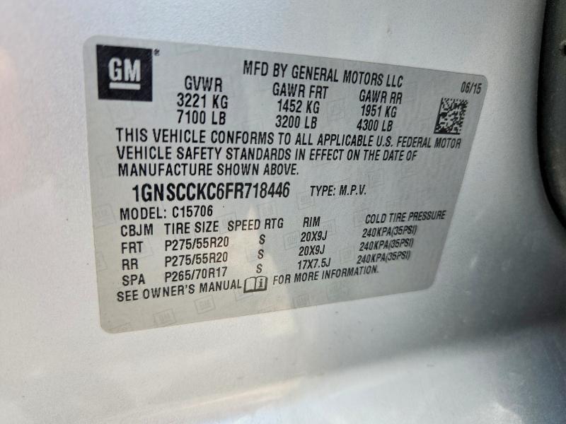 2015 Chevrolet Tahoe მანქანა იყიდება აუქციონზე, vin: 1GNSCCKC6FR718446, აუქციონის ნომერი: 62137956