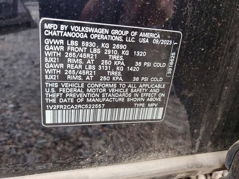 Aukcja sprzedaży 2024 Volkswagen Atlas, vin: 1V2FR2CA2RC522557, numer aukcji: 61762946