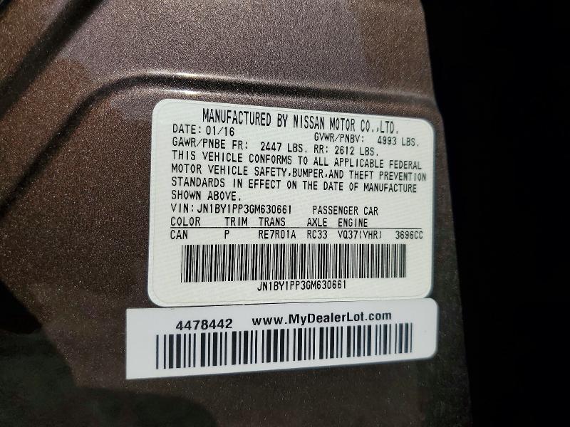 Продажа на аукционе авто 2016 Infiniti Q70l, vin: JN1BY1PP3GM630661, номер лота: 59858266