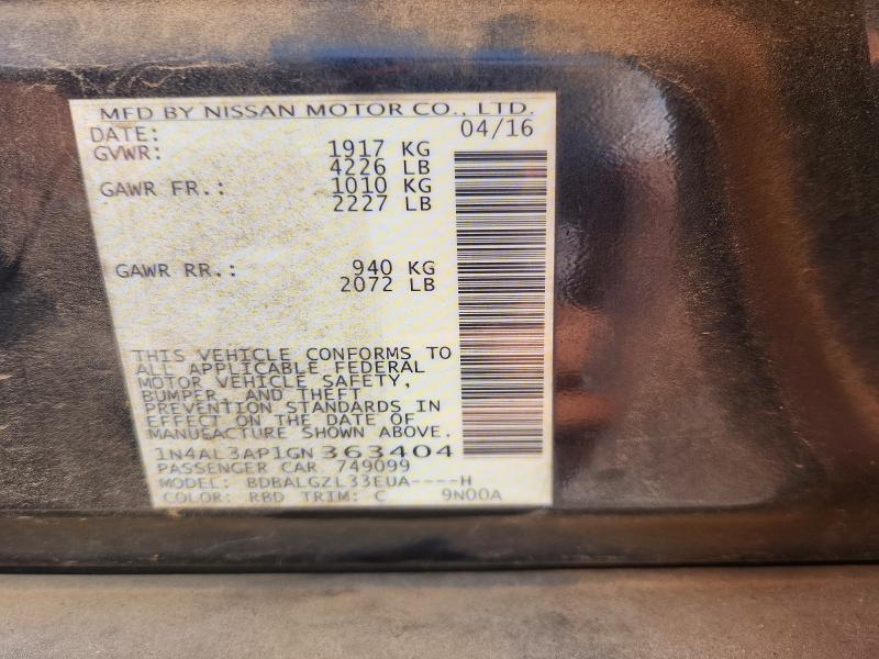 Продажа на аукционе авто 2016 Nissan Altima, vin: 1N4AL3AP1GN363404, номер лота: 63377996