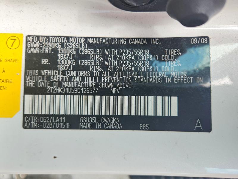 60674866 :رقم المزاد ، 2T2HK31U59C126577 vin ، 2009 Lexus Rx مزاد بيع