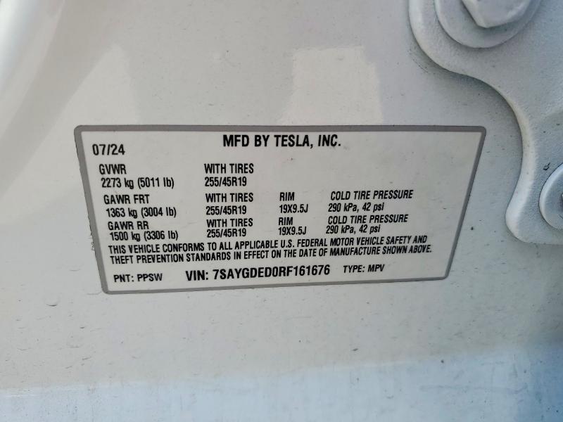 Aukcja sprzedaży 2024 Tesla Model Y, vin: 7SAYGDED0RF161676, numer aukcji: 61889916