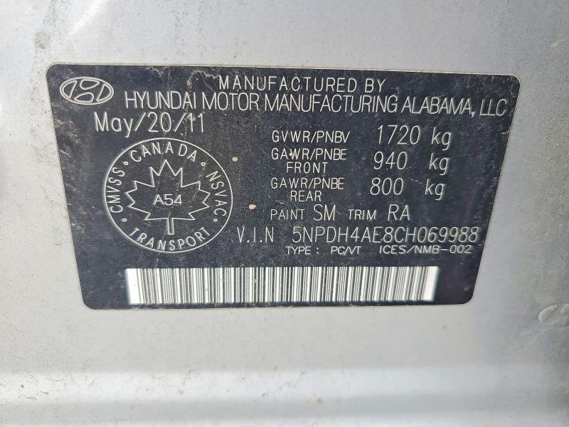 62409166 :رقم المزاد ، 5NPDH4AE8CH069988 vin ، 2012 Hyundai Elantra مزاد بيع