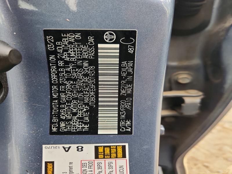 2023 Toyota Corolla Hybrid მანქანა იყიდება აუქციონზე, vin: JTDBCMFE6P3019378, აუქციონის ნომერი: 61112166