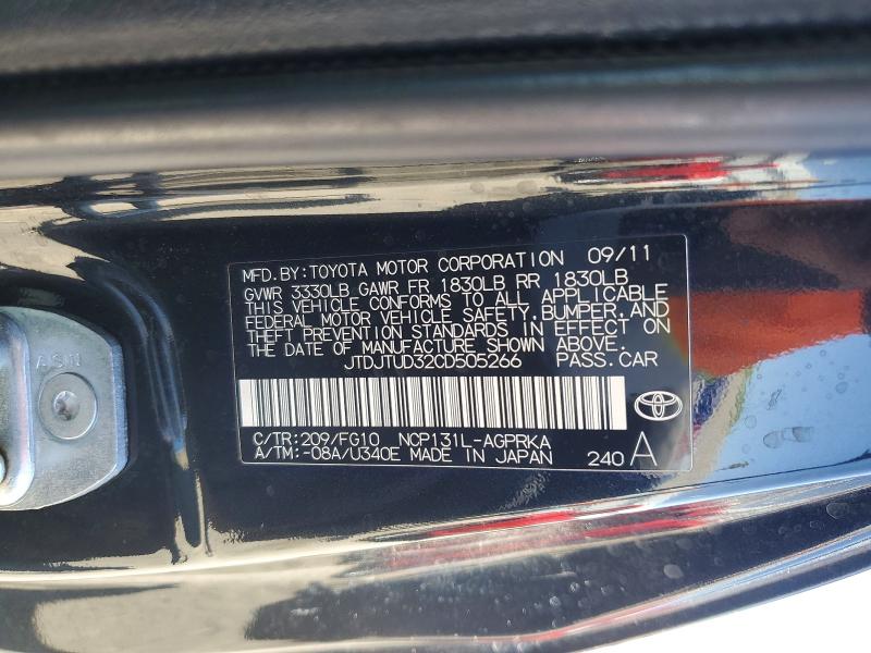 60640896 :رقم المزاد ، JTDJTUD32CD505266 vin ، 2012 Toyota Yaris مزاد بيع