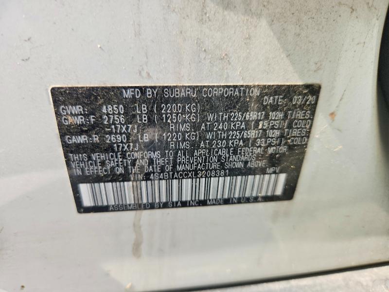2020 Subaru Outback მანქანა იყიდება აუქციონზე, vin: 4S4BTACCXL3208381, აუქციონის ნომერი: 61766076