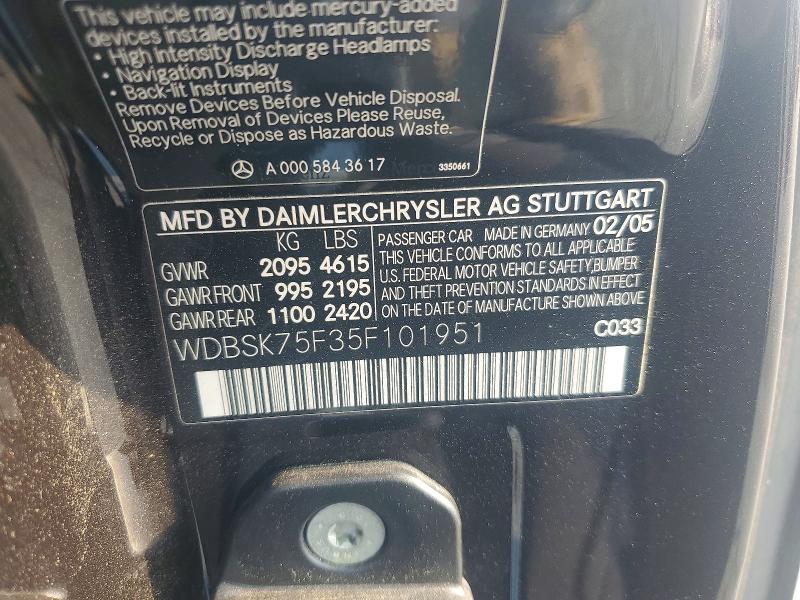 Продажа на аукционе авто 2005 Mercedes-benz Sl, vin: WDBSK75F35F101951, номер лота: 61189956