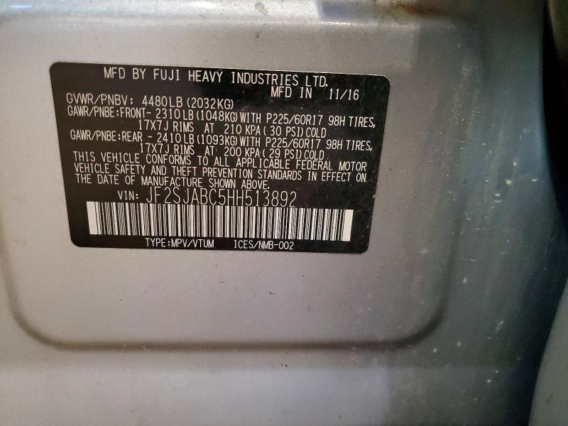 Aukcja sprzedaży 2017 Subaru Forester, vin: JF2SJABC5HH513892, numer aukcji: 62753526