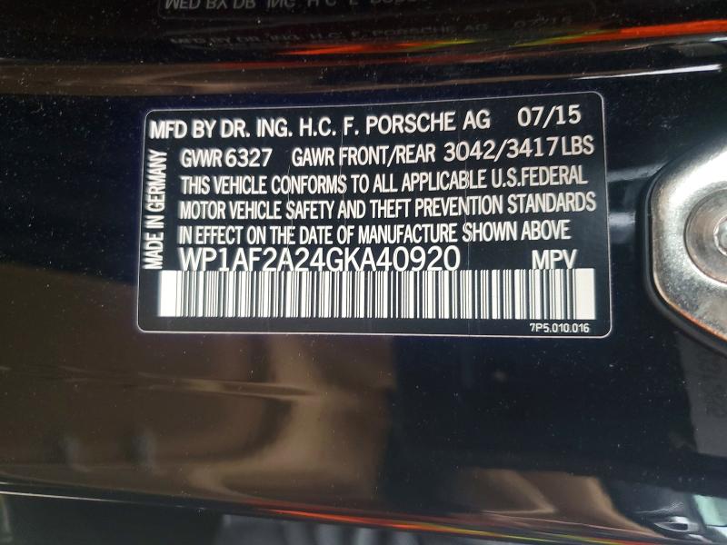 59218656 :رقم المزاد ، WP1AF2A24GKA40920 vin ، 2016 Porsche Cayenne مزاد بيع