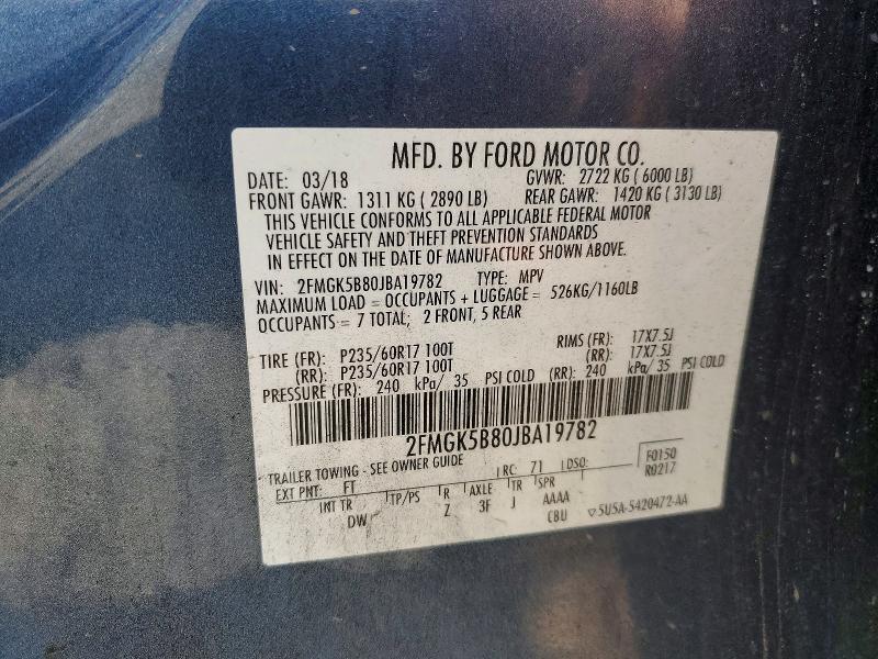 Aukcja sprzedaży 2018 Ford Flex, vin: 2FMGK5B80JBA19782, numer aukcji: 61364786