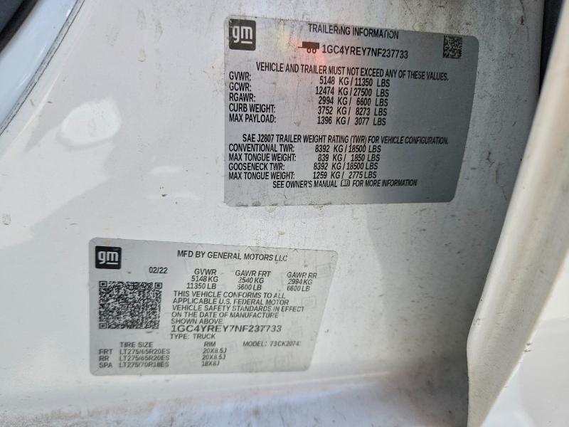 Aukcja sprzedaży 2022 Chevrolet Silverado, vin: 1GC4YREY7NF237733, numer aukcji: 61294906