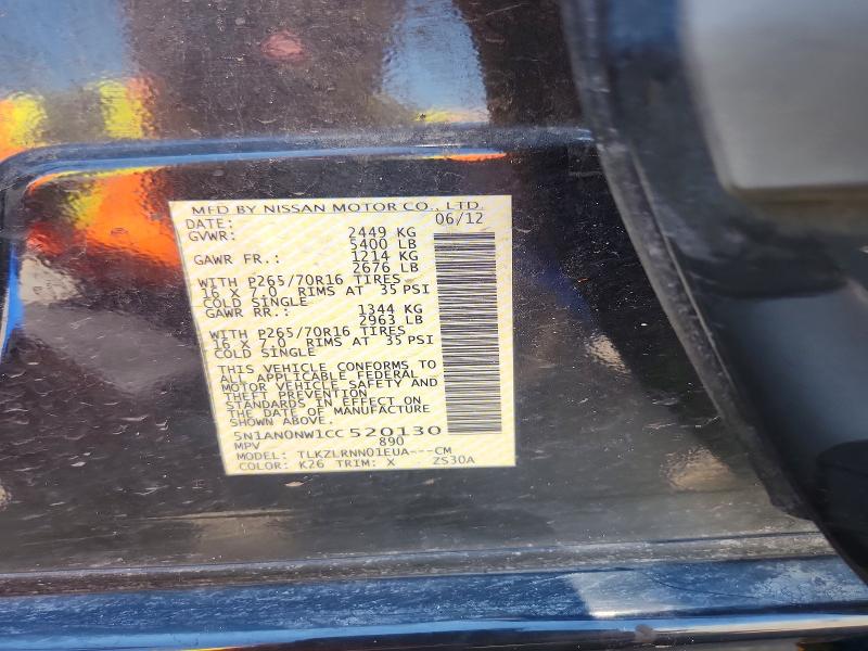 61505066 :رقم المزاد ، 5N1AN0NW1CC520130 vin ، 2012 Nissan Xterra مزاد بيع