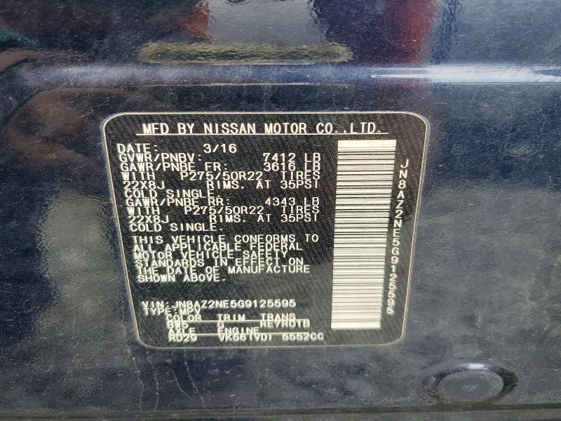 61683686 :رقم المزاد ، JN8AZ2NE5G9125595 vin ، 2016 Infiniti Qx80 مزاد بيع