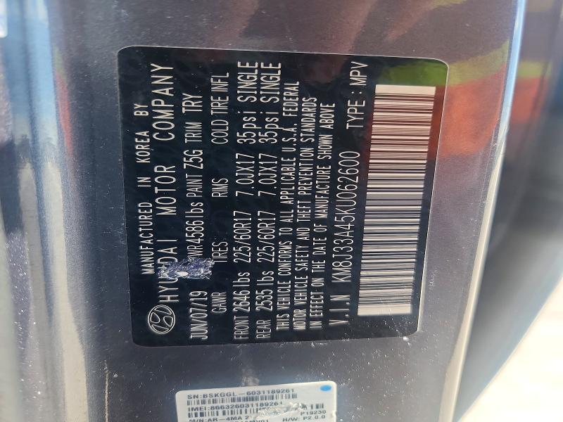 2019 Hyundai Tucson მანქანა იყიდება აუქციონზე, vin: KM8J33A45KU062600, აუქციონის ნომერი: 59392106
