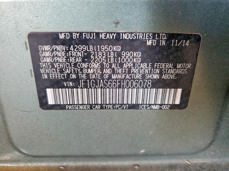 61435086 :رقم المزاد ، JF1GJAS66FH006078 vin ، 2015 Subaru Impreza مزاد بيع