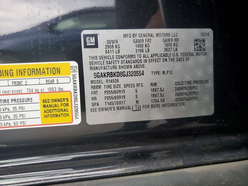 61658056 :رقم المزاد ، 5GAKRBKD8GJ320554 vin ، 2016 Buick Enclave مزاد بيع
