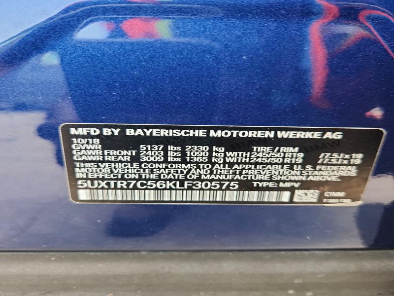 62589706 :رقم المزاد ، 5UXTR7C56KLF30575 vin ، 2019 Bmw X3 مزاد بيع