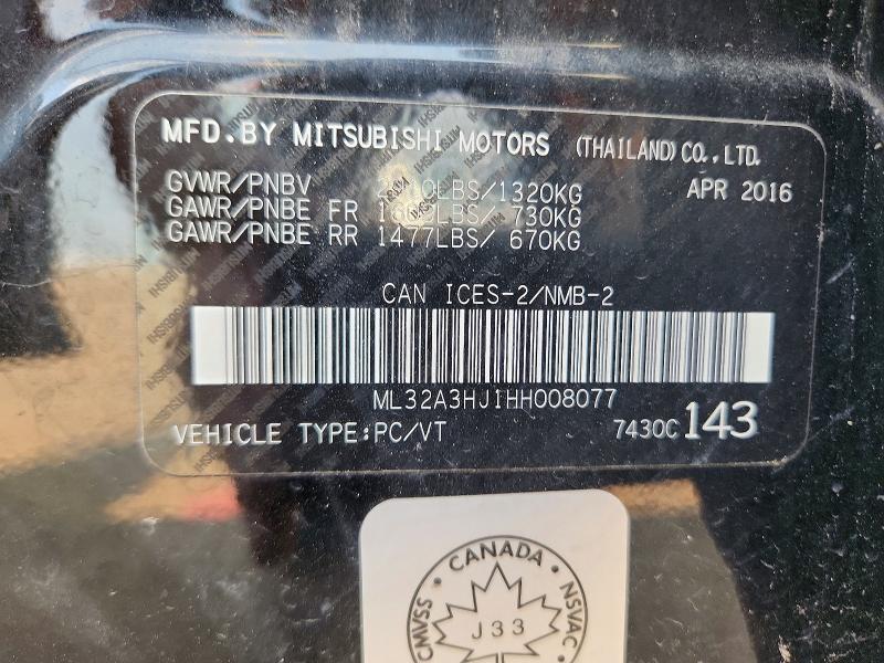 62828066 :رقم المزاد ، ML32A3HJ1HH008077 vin ، 2017 Mitsubishi Mirage مزاد بيع