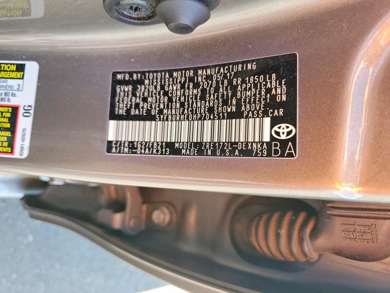 Продажа на аукционе авто 2017 Toyota Corolla, vin: 5YFBURHE0HP704511, номер лота: 63487076