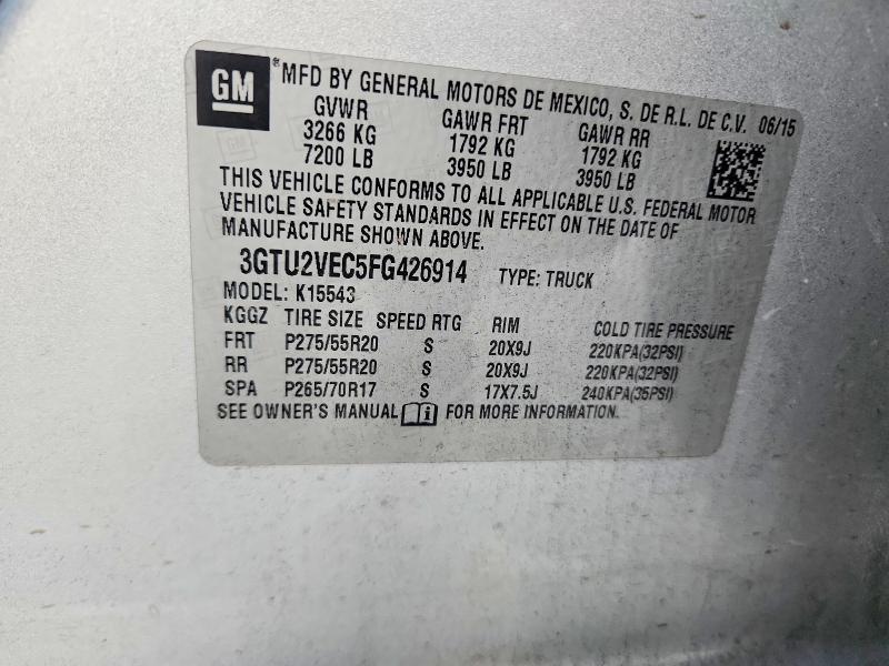 2015 Gmc Sierra მანქანა იყიდება აუქციონზე, vin: 3GTU2VEC5FG426914, აუქციონის ნომერი: 61337506