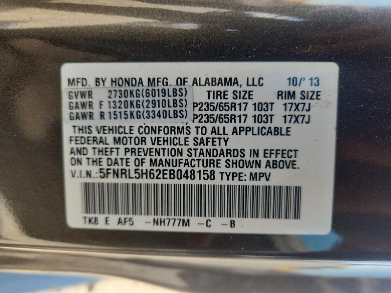 Aukcja sprzedaży 2014 Honda Odyssey, vin: 5FNRL5H62EB048158, numer aukcji: 59335576