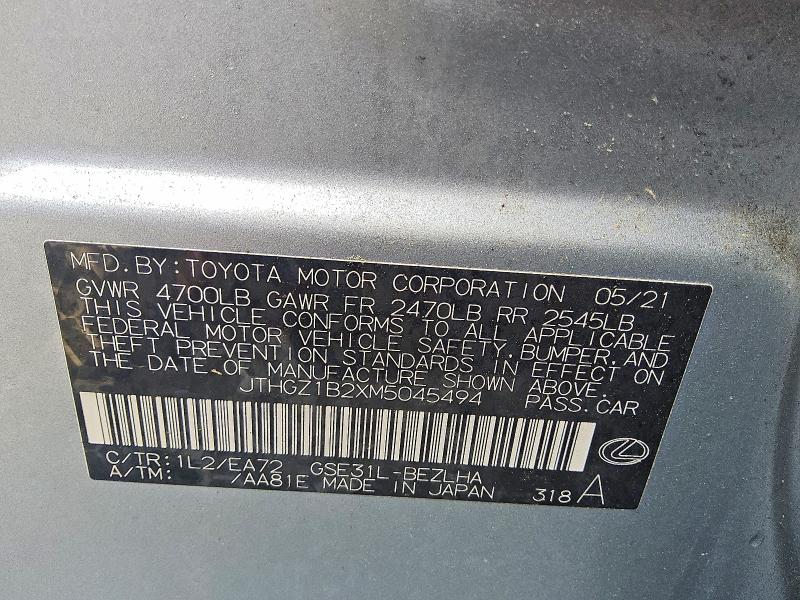 Aukcja sprzedaży 2021 Lexus Is, vin: JTHGZ1B2XM5045494, numer aukcji: 62532646