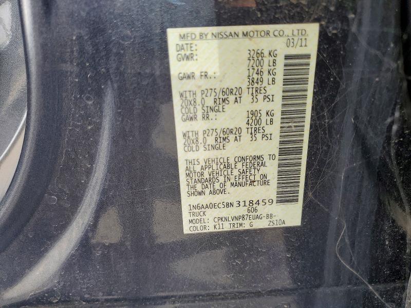 60836296 :رقم المزاد ، 1N6AA0EC5BN318459 vin ، 2011 Nissan Titan مزاد بيع