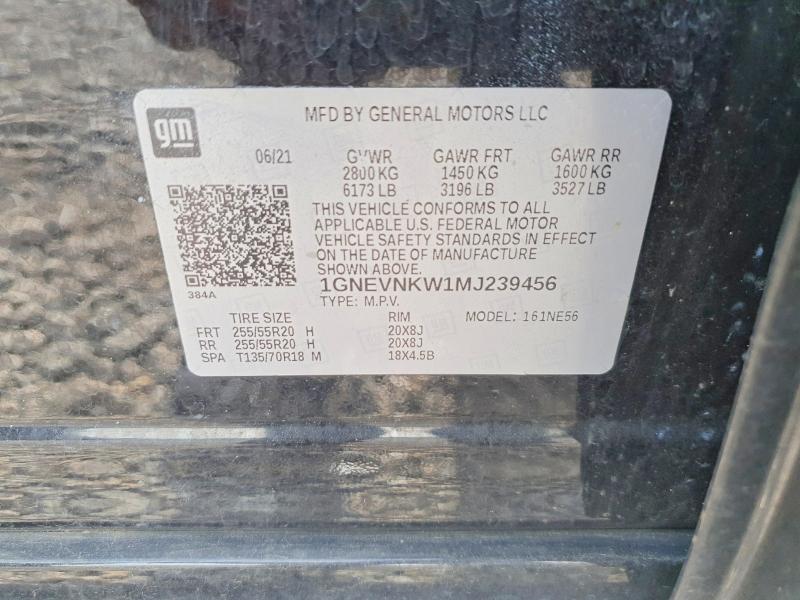 Aukcja sprzedaży 2021 Chevrolet Traverse, vin: 1GNEVNKW1MJ239456, numer aukcji: 60385156