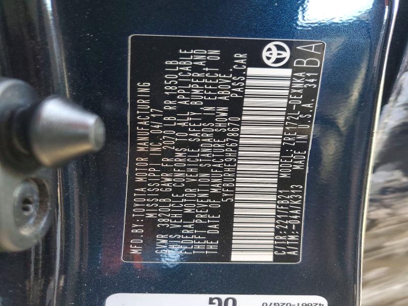 60471276 :رقم المزاد ، 5YFBURHE9HP678670 vin ، 2017 Toyota Corolla مزاد بيع