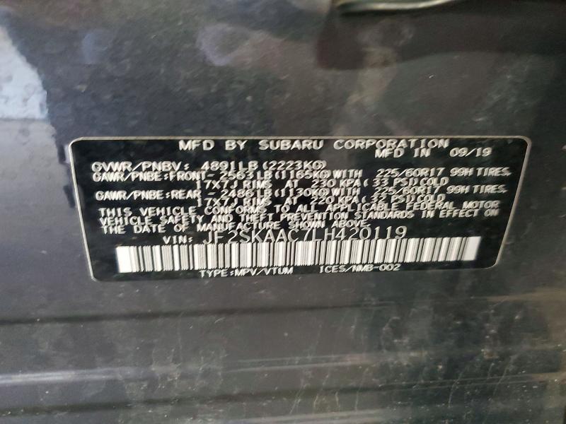 Продаж на аукціоні авто 2020 Subaru Forester, vin: JF2SKAAC7LH420119, номер лоту: 60082226
