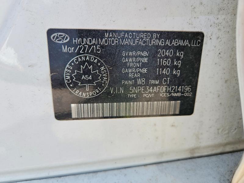 59072266 :رقم المزاد ، 5NPE34AF0FH214196 vin ، 2015 Hyundai Sonata مزاد بيع