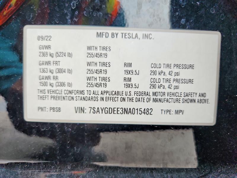 Продаж на аукціоні авто 2022 Tesla Model Y, vin: 7SAYGDEE3NA015482, номер лоту: 61529996