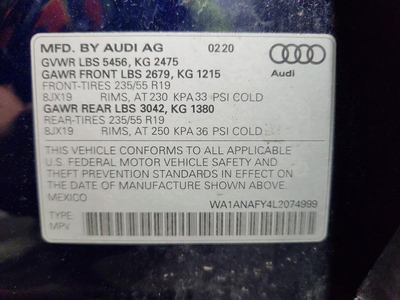 Aukcja sprzedaży 2020 Audi Q5, vin: WA1ANAFY4L2074999, numer aukcji: 61432606