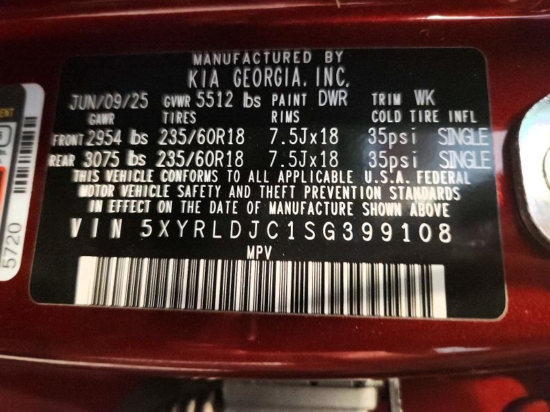 62425976 :رقم المزاد ، 5XYRLDJC1SG399108 vin ، 2025 Kia Sorento مزاد بيع