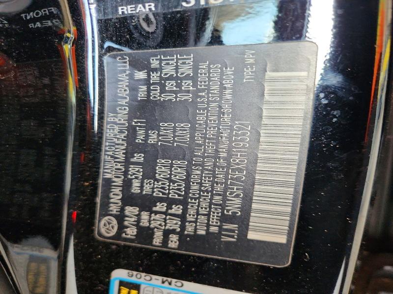 60578786 :رقم المزاد ، 5NMSH73EX8H193321 vin ، 2008 Hyundai Santa Fe مزاد بيع