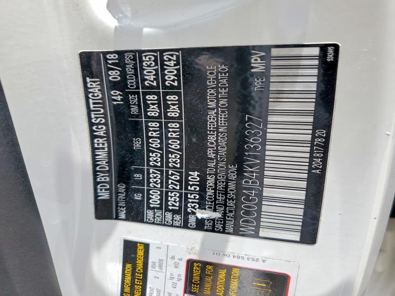 59954366 :رقم المزاد ، WDC0G4JB4KV136327 vin ، 2019 Mercedes-benz Glc مزاد بيع