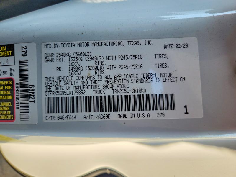 Продажа на аукционе авто 2020 Toyota Tacoma, vin: 5TFRX5GN5LX179892, номер лота: 62490916
