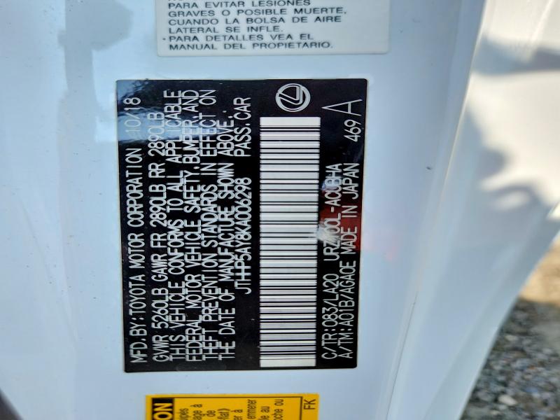 61768596 :رقم المزاد ، JTHHP5AY8KA006298 vin ، 2019 Lexus Lc مزاد بيع