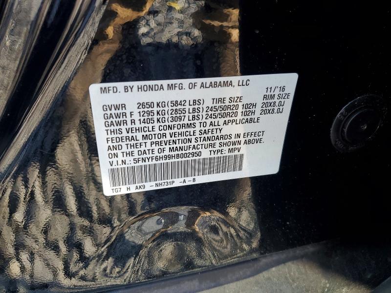 Продаж на аукціоні авто 2017 Honda Pilot, vin: 5FNYF6H99HB002950, номер лоту: 59865896