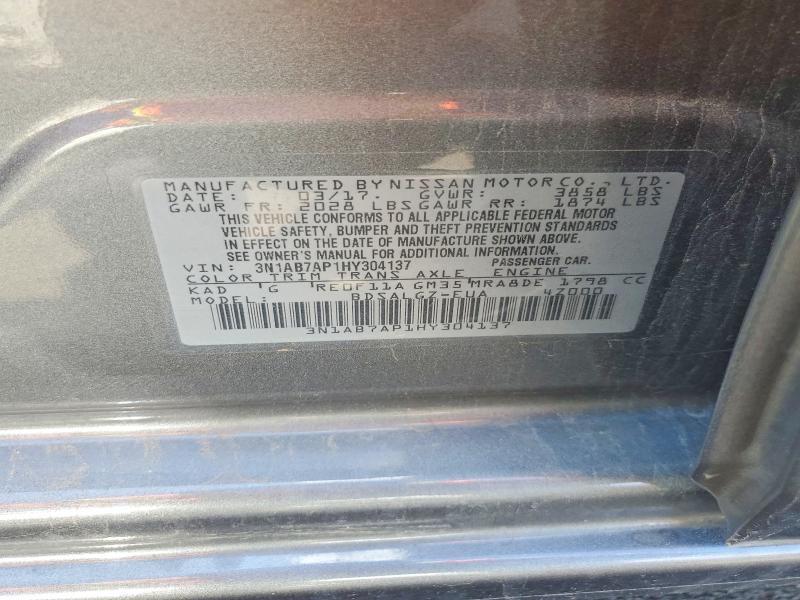 2017 Nissan Sentra მანქანა იყიდება აუქციონზე, vin: 3N1AB7AP1HY304137, აუქციონის ნომერი: 62007546