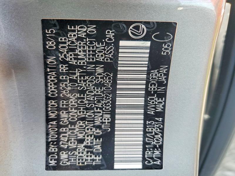 61157886 :رقم المزاد ، JTHBW1GG3G2104852 vin ، 2016 Lexus Es مزاد بيع