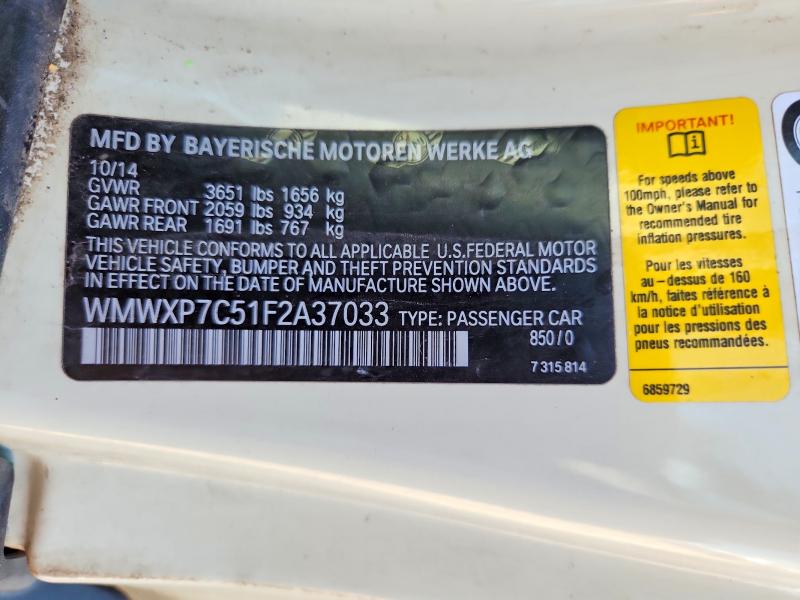 2015 Mini Cooper მანქანა იყიდება აუქციონზე, vin: WMWXP7C51F2A37033, აუქციონის ნომერი: 60832036
